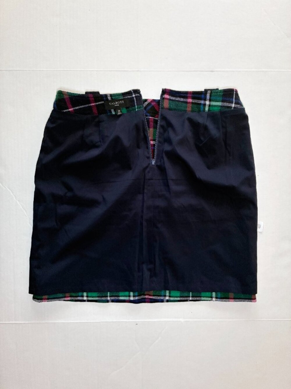 Talbots Petites Wool Blend Plaid Mini Skirt - 12P - Green Navy Pink - Picture 6 of 8